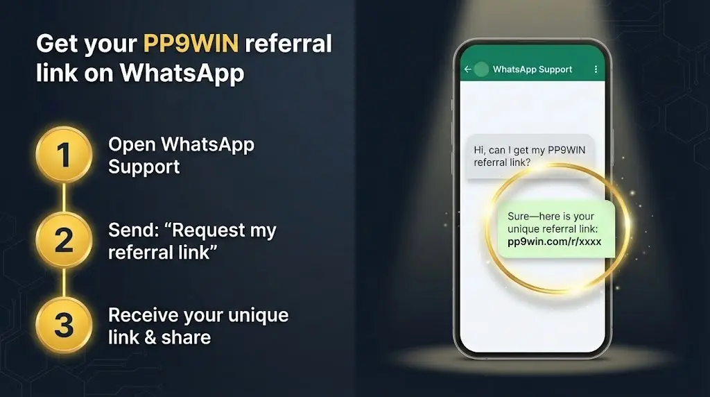 How to get PP9WIN referral link on WhatsApp (PNG)